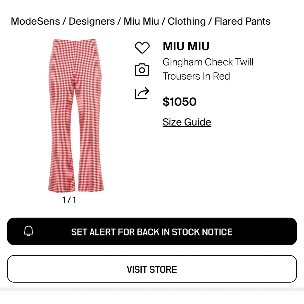 Miu Miu Red Gingham Check Flared Wool Trousers SZ 44 NWT - Picture 2 of 10